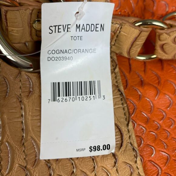Steve Madden Women's Tote Shoulder Bag Large Orange Cognac Faux Leather - Picture 16 of 16